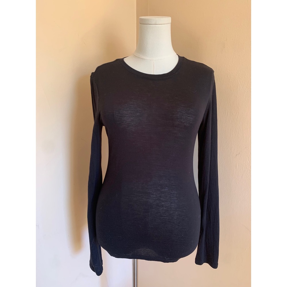 Nordstrom Tencel Wool Blend Long Sleeve Tee Black Small
